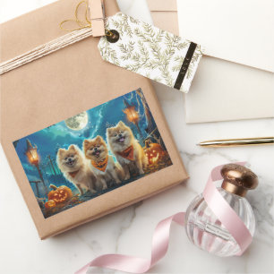 Pomeranian Halloween Spooky Rectangular Sticker