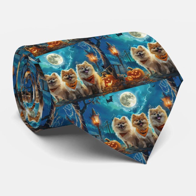 Pomeranian Halloween Spooky Tie (Rolled)