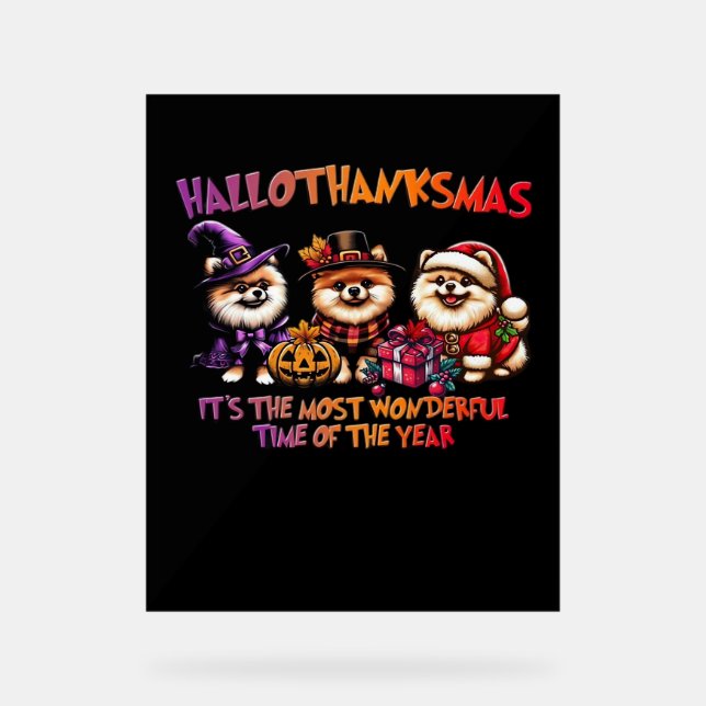 Pomeranian Halloween Thanksgiving Christmas Classi Acrylic Sign (Front)