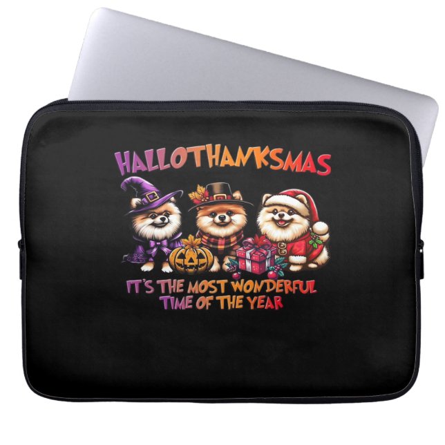 Pomeranian Halloween Thanksgiving Christmas Classi Laptop Sleeve (Front)