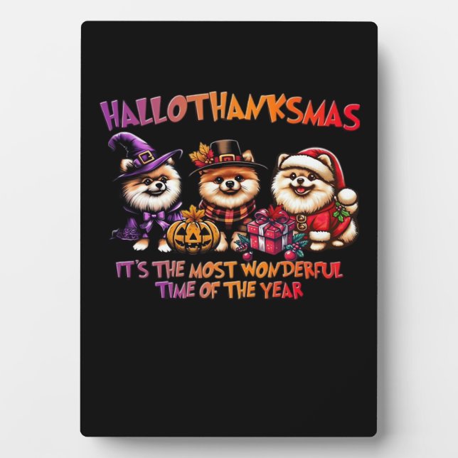 Pomeranian Halloween Thanksgiving Christmas Classi Plaque (Front)