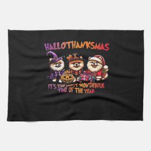Pomeranian Halloween Thanksgiving Christmas Classi Tea Towel