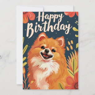Pomeranian Happy Birthday Holiday Card