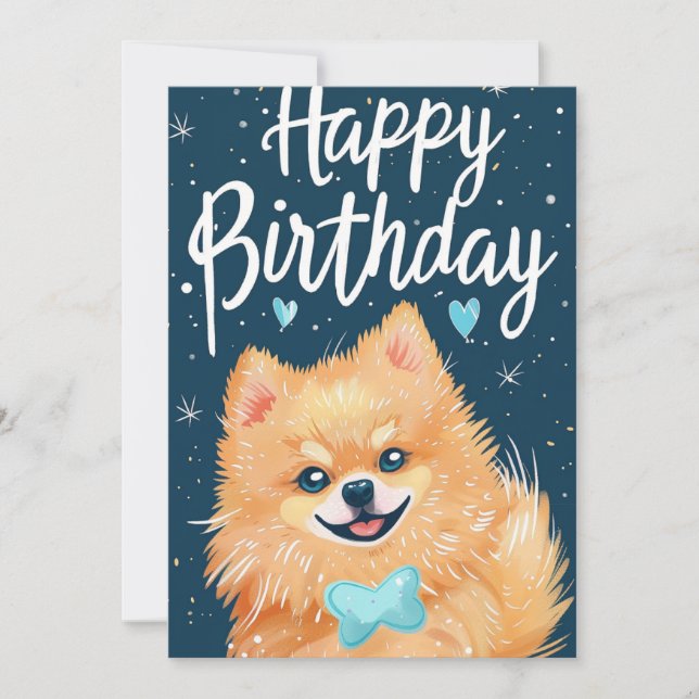 Pomeranian Happy Birthday  Holiday Card (Front)