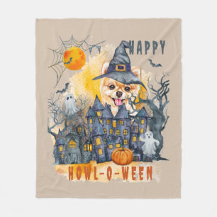 Pomeranian Happy Howl-o-ween Ghost Houses Funny Fleece Blanket