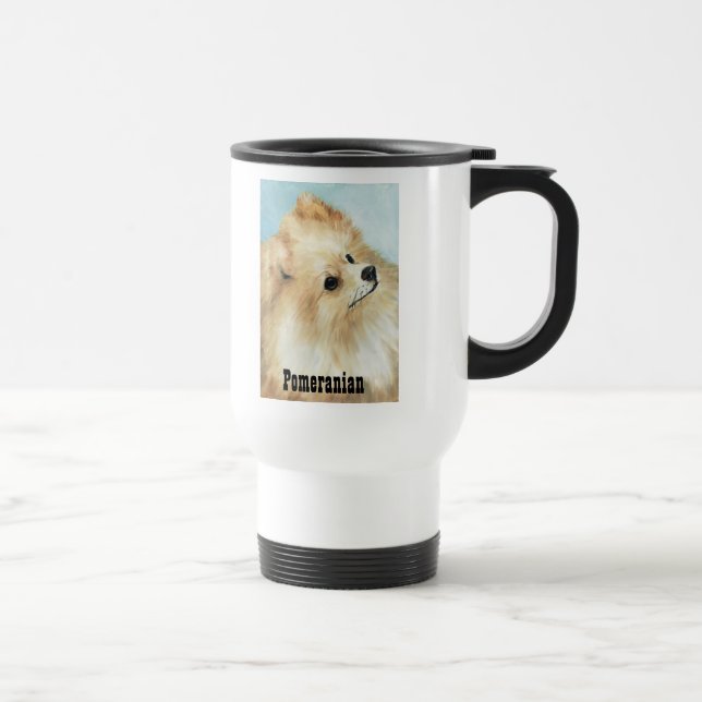 Pomeranian Head Study Dog Art Travel Mug (Right)