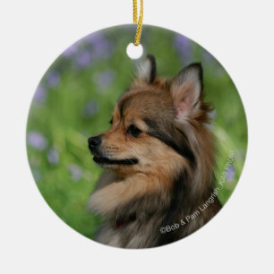 Pomeranian Headshot Sitting Ceramic Tree Decoration
