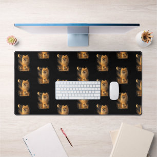 Pomeranian Howling at the Moon – Vintage Funny Dog Desk Mat