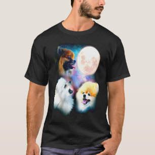 Pomeranian Howling Moon Three Wolves Moon Tee