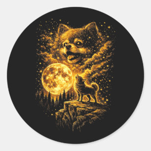 Pomeranian Howling to The Moon Vintage 90s Funny Classic Round Sticker