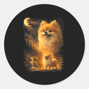 Pomeranian howling to the moon vintage 90s funnyPo Classic Round Sticker