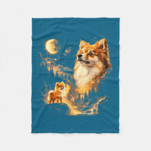 Pomeranian howling to the moon vintage 90s retro fleece blanket