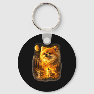 Pomeranian howling to the moon vintage 90s retro key ring