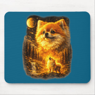 Pomeranian howling to the moon vintage 90s retro mouse pad