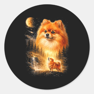 Pomeranian howling to the moon vintage mystical do classic round sticker