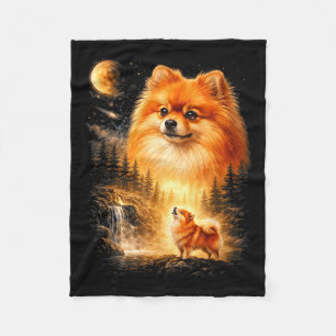Pomeranian howling to the moon vintage mystical do fleece blanket