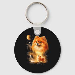 Pomeranian howling to the moon vintage mystical do key ring