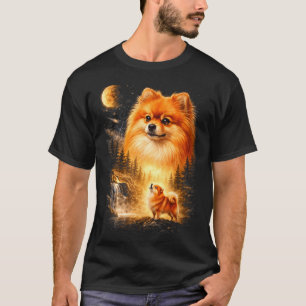 Pomeranian howling to the moon vintage mystical do T-Shirt