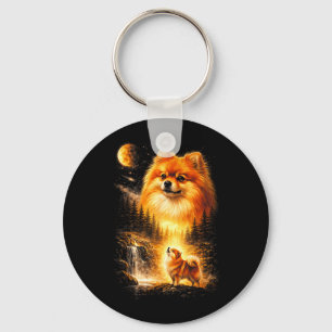 Pomeranian Howling to The Moon Vintage Mystical Key Ring