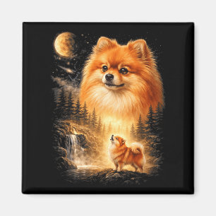 Pomeranian Howling to The Moon Vintage Mystical Magnet