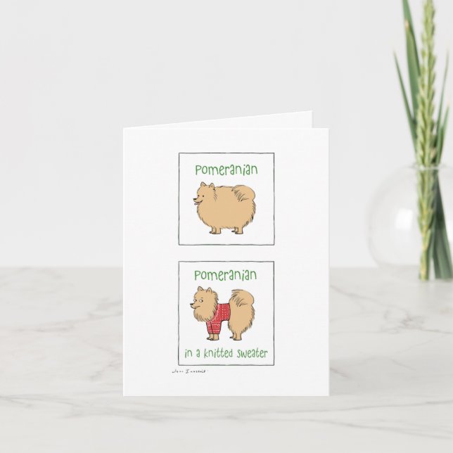Pomeranian in a Knitted Sweater | Humourous Xmas Holiday Card (Front)