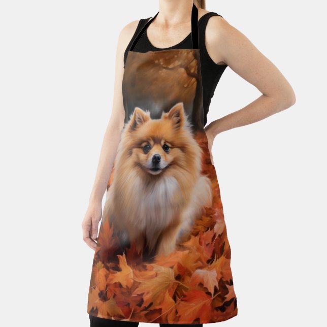 Pomeranian in Autumn Leaves Fall Inspire  Apron (Insitu)