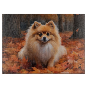 Pomeranian in Autumn Leaves Fall Inspire Cutting Board