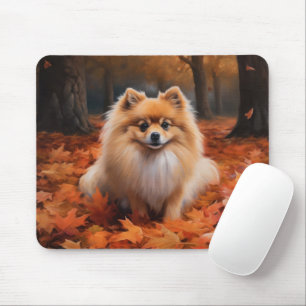 Pomeranian in Autumn Leaves Fall Inspire Mouse Pad