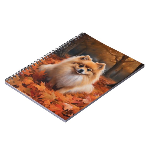 Pomeranian in Autumn Leaves Fall Inspire  Notebook (Left Side)