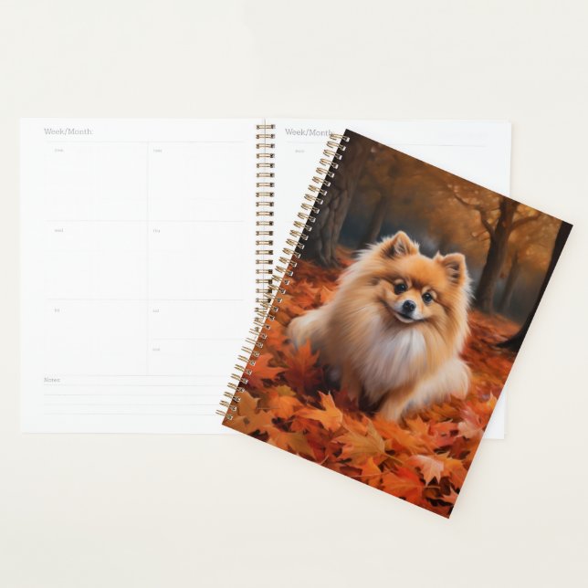 Pomeranian in Autumn Leaves Fall Inspire  Planner (Display)