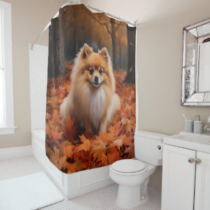 Pomeranian in Autumn Leaves Fall Inspire  Shower Curtain