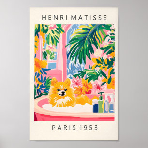 Pomeranian In Bathtub, Dog Art Print, Pink Dopamin Poster