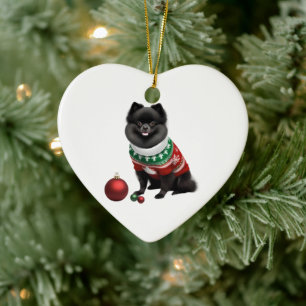 Pomeranian in Christmas Sweater Fun & Cute Ceramic Ornament