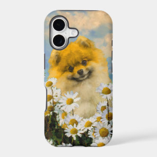 Pomeranian in Daisies Painting - Original Dog Art