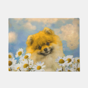 Pomeranian in Daisies Painting - Original Dog Art Doormat