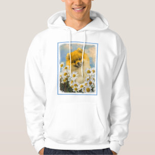 Pomeranian in Daisies Painting - Original Dog Art Hoodie