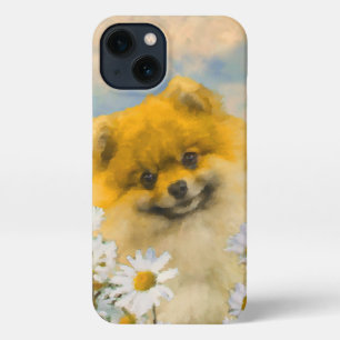 Pomeranian in Daisies Painting - Original Dog Art iPhone 13 Case