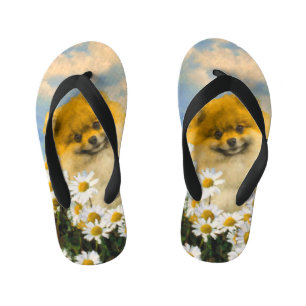 Pomeranian in Daisies Painting - Original Dog Art Kid's Thongs