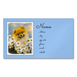 Pomeranian in Daisies Painting - Original Dog Art Magnetic Business Card