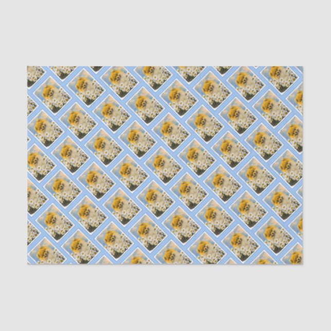 Pomeranian in Daisies Painting - Original Dog Art Tissue Paper (Front)