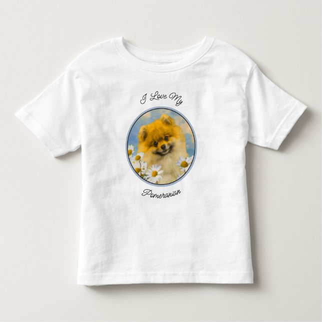 Pomeranian in Daisies Painting - Original Dog Art Toddler T-Shirt (Front)