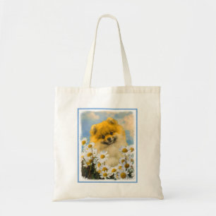 Pomeranian in Daisies Painting - Original Dog Art Tote Bag