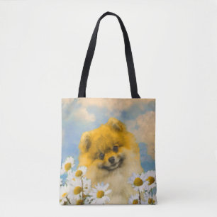 Pomeranian in Daisies Painting - Original Dog Art Tote Bag
