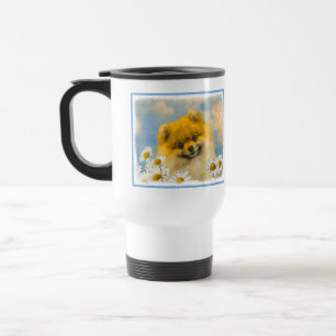 Pomeranian in Daisies Painting - Original Dog Art Travel Mug