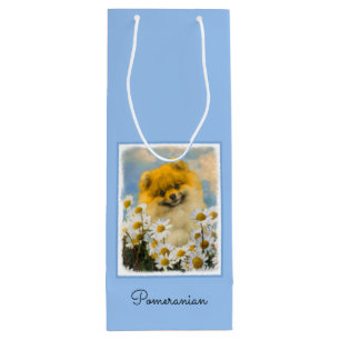 Pomeranian in Daisies Painting - Original Dog Art Wine Gift Bag