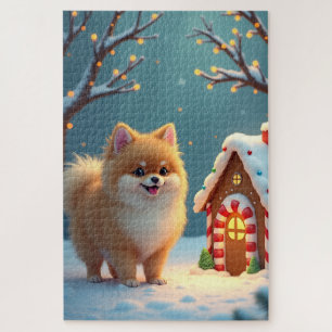 Pomeranian in Gingerbread Village Christmas Jigsaw Puzzle