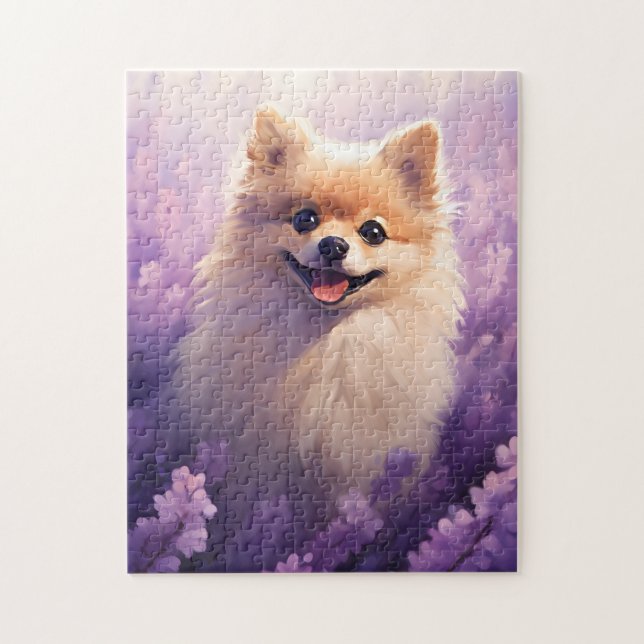 Pomeranian in Lavender field Jigsaw Puzzle (Vertical)