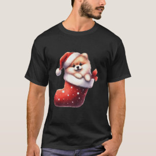 Pomeranian In Sock Christmas Santa Hat Xmas Dog Lo T-Shirt