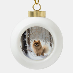 Pomeranian Let It Snow Christmas Ceramic Ball Christmas Ornament