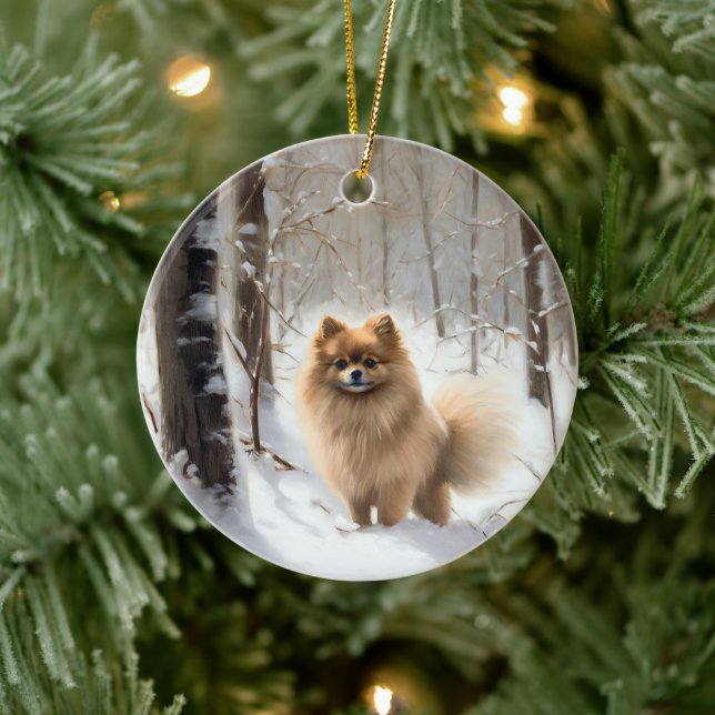 Pomeranian Let It Snow Christmas Ceramic Ornament (Tree)